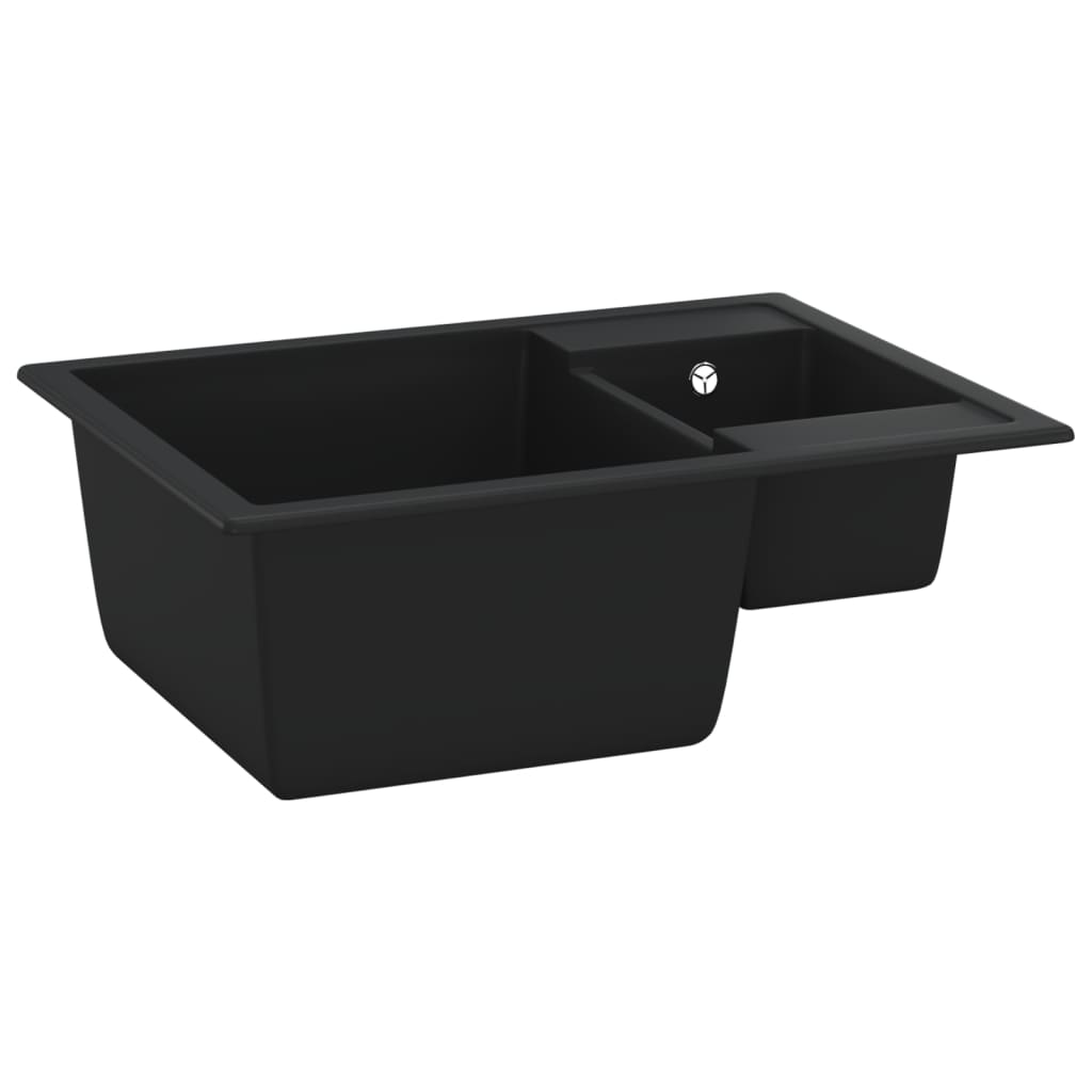 vidaXL Kitchen Sink with Overflow Hole Double Basins Black Granite