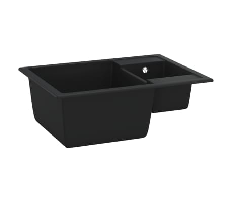 vidaXL Kitchen Sink with Overflow Hole Double Basins Black Granite