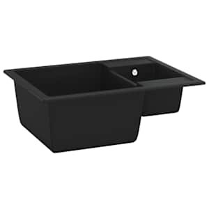 Kuchyňský dřez s přepadem otvorem dvojitý černý žula - obrázek 3
