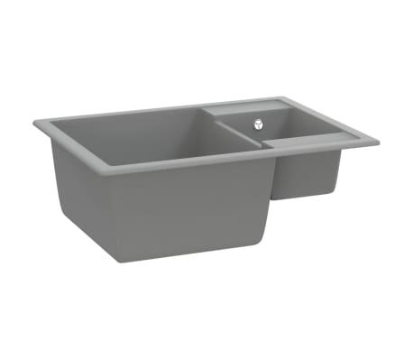 vidaXL &Eacute;vier de cuisine et deux lavabos trou de trop-plein Gris Granit