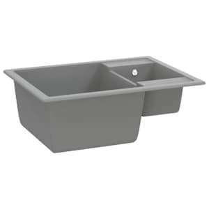 vidaXL &Eacute;vier de cuisine et deux lavabos trou de trop-plein Gris Granit