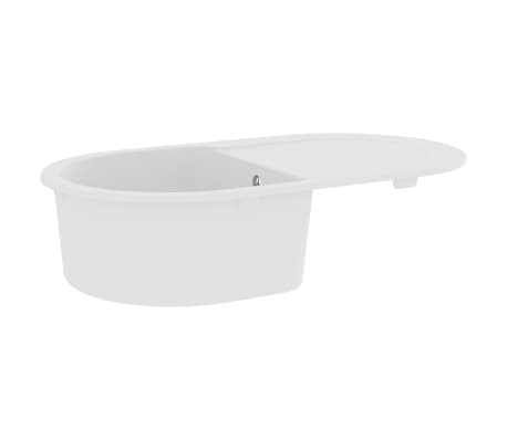 vidaXL K&uuml;chensp&uuml;le mit &Uuml;berlauf Oval Wei&szlig; Granit