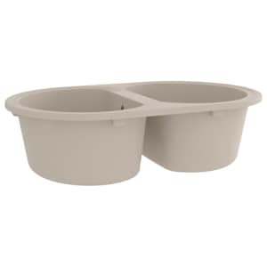 vidaXL Virtuvės plautuvė su dviem dubenimis, smėlio, granitas, ovali