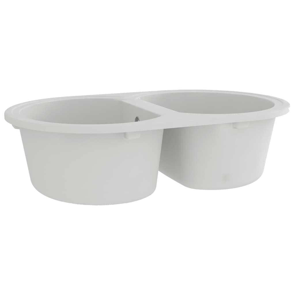 vidaXL Кухненска мивка с двойно корито, овална, бяла, гранит