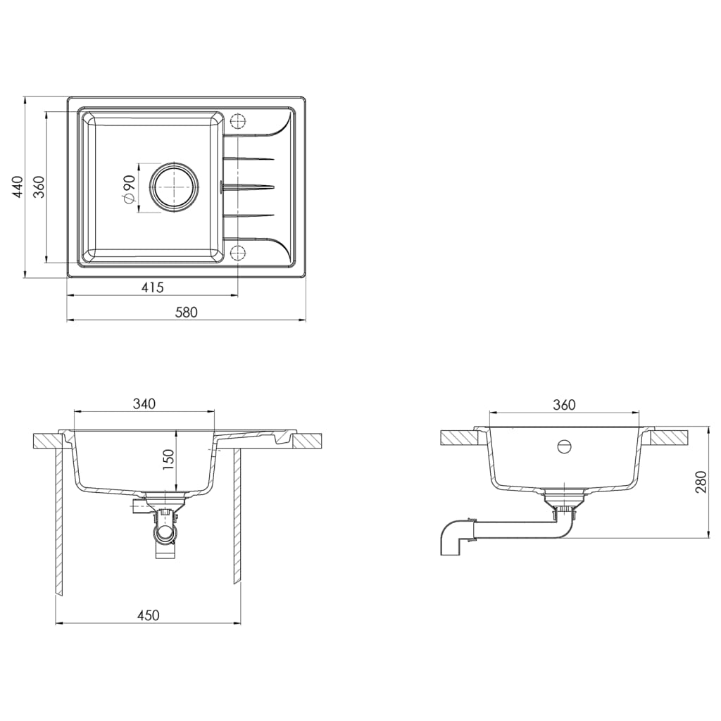 Kitchen Sink With Overflow Hole Oval Beige Granite VidaXL 17 width=274