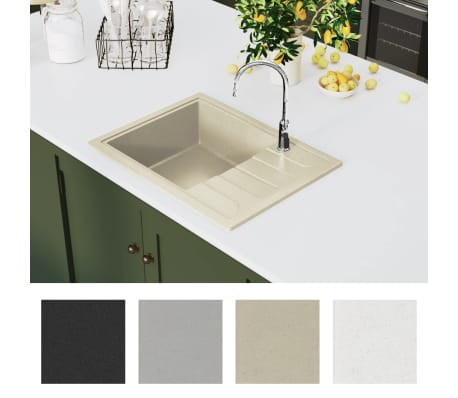 vidaXL Virtuvės plautuvė su anga nuo persipildymo, smėlio, granitas