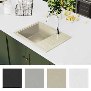 vidaXL Virtuvės plautuvė su anga nuo persipildymo, smėlio, granitas