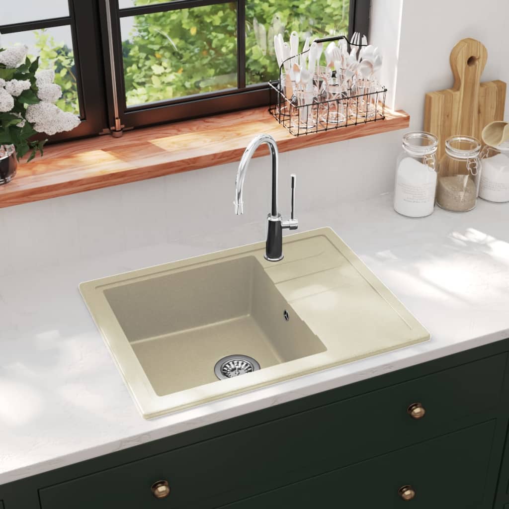 vidaXL køkkenvask med overløbshul oval granit beige