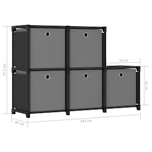 Výstavní police 5 přihrádek s boxy černá 103x30x72,5 cm textil - obrázek 9