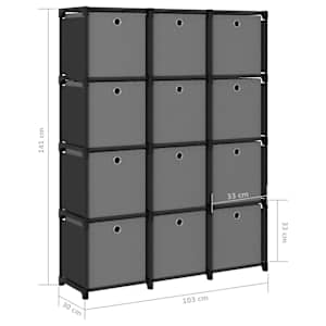 Výstavní police 12 přihrádek s boxy černé 103x30x141 cm textil - obrázek 9