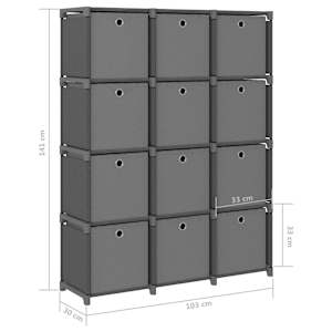 Výstavní police 12 přihrádek s boxy šedá 103x30x141 cm textil - obrázek 9