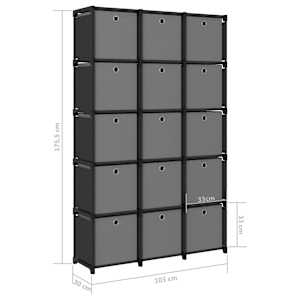 Výstavní police 15 přihrádek s boxy černá 103x30x175,5cm textil - obrázek 9