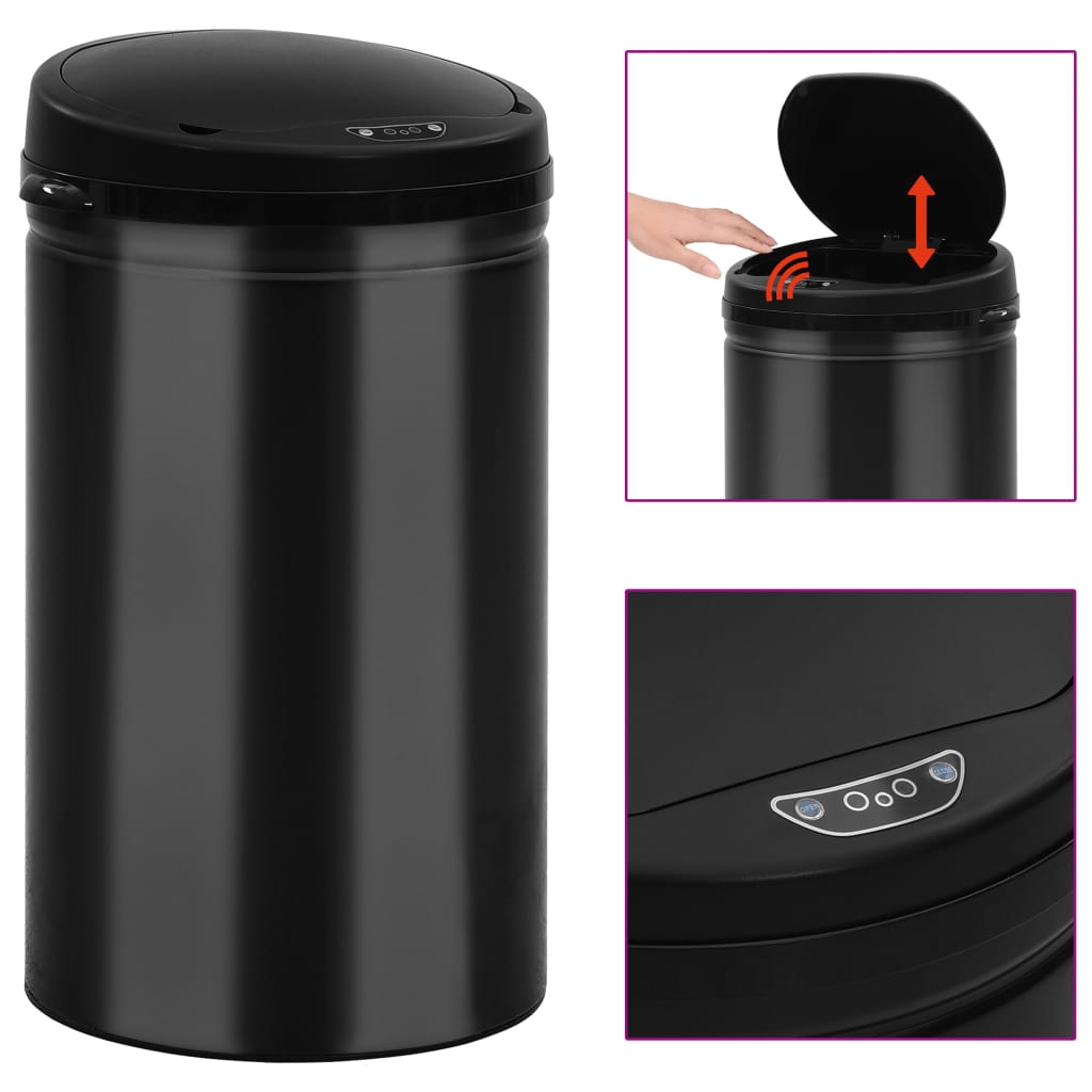 vidaXL Coș de gunoi automat cu senzor, 40 L, negru, oțel carbon vidaXL