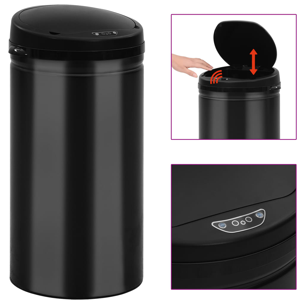 vidaXL Coș de gunoi automat cu senzor, 50 L, negru, oțel carbon vidaXL