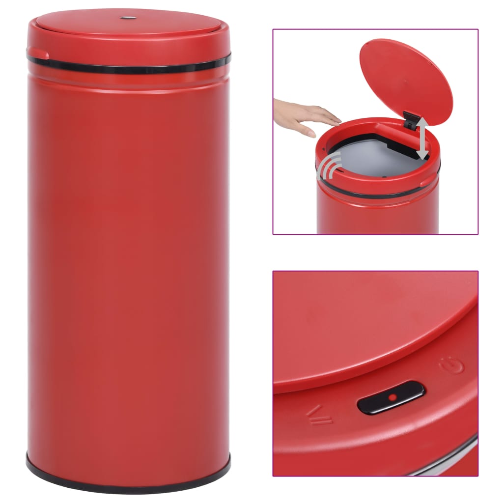 vidaXL Coș de gunoi automat cu senzor, 80 L, roșu, oțel carbon vidaxl.ro