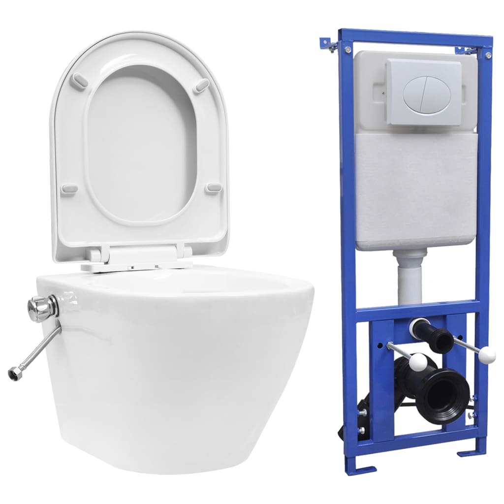 vidaXL Vas de toaletă suspendat cu rezervor încastrat, alb, ceramică poza 2021 vidaXL