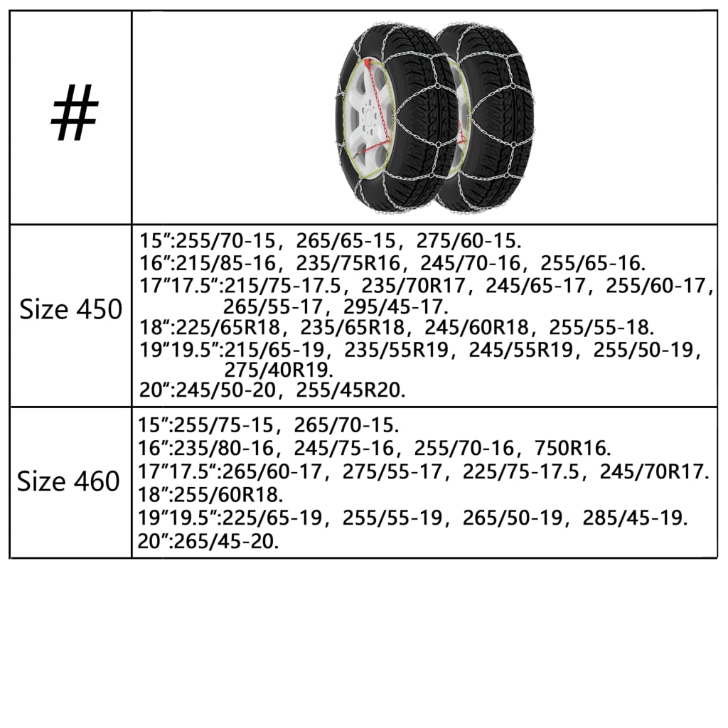 2 db 450-es méretű gépkocsi-hólánc 16 mm SUV 4x4 