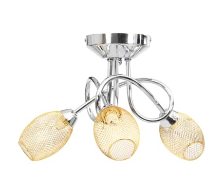 vidaXL Candeeiro de teto com abajures dourados para 3 lâmpadas G9