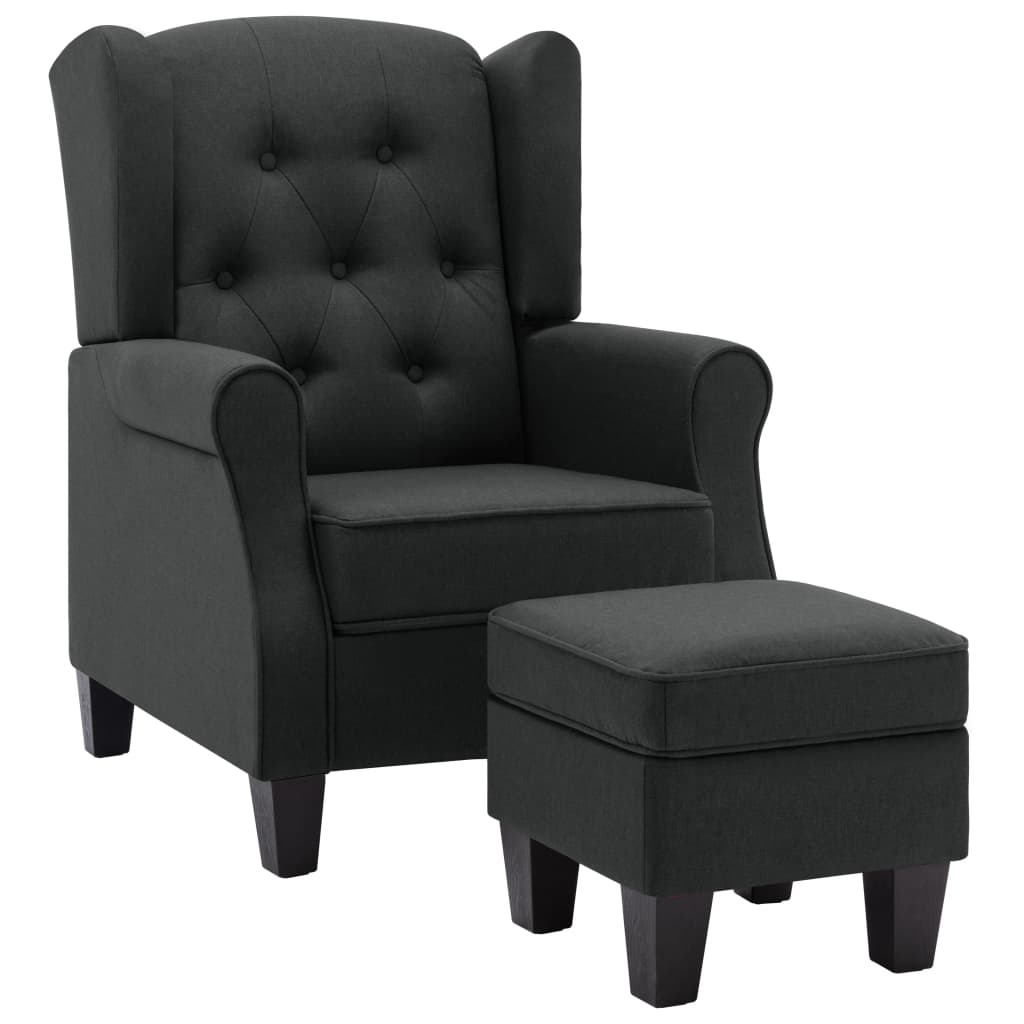 vidaXL Fauteuil met voetenbankje stof donkergrijs
