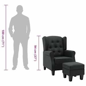 Křeslo s podnožkou tmavě šedé textil - obrázek 9