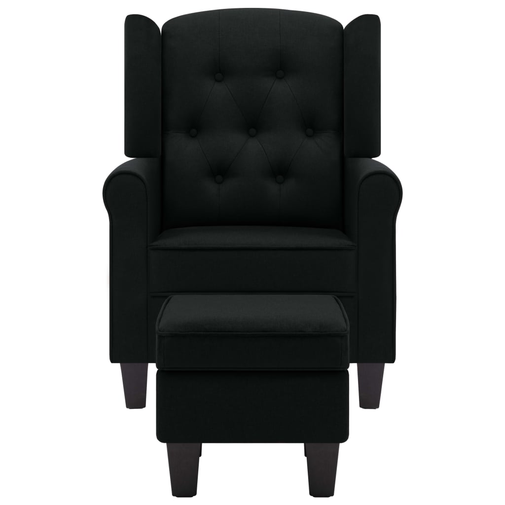 vidaXL atpūtas krēsls ar kāju soliņu, melns audums