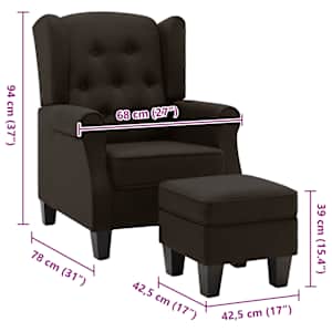 Křeslo s podnožkou tmavě hnědé textil - obrázek 8