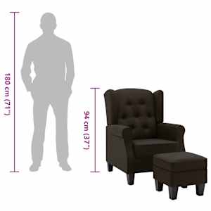 Křeslo s podnožkou tmavě hnědé textil - obrázek 9