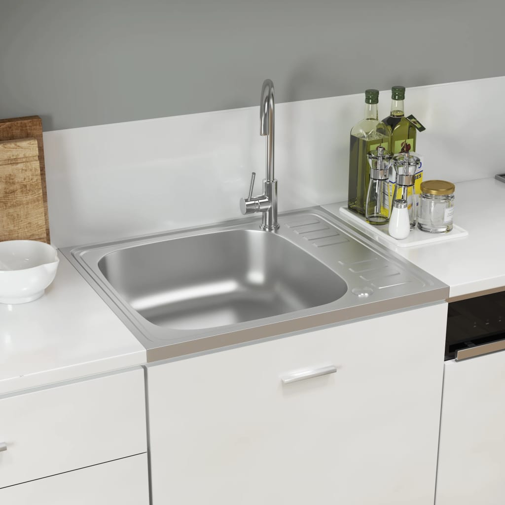 vidaXL Tiskiallas viemärisarjalla hopea 600x500x155 mm ruostum. teräs