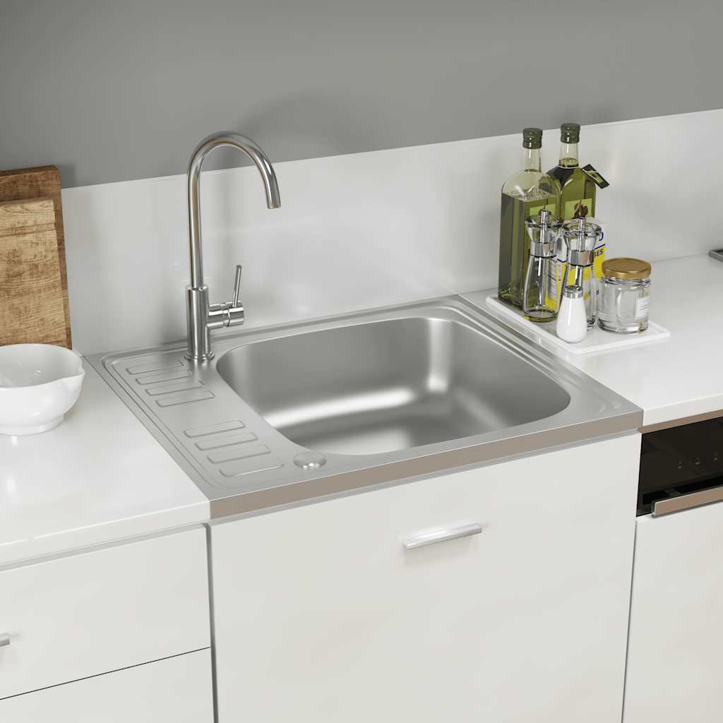 vidaXL Chiuvetă bucătărie cu scurgător, argintiu 600x500x155 mm oțel