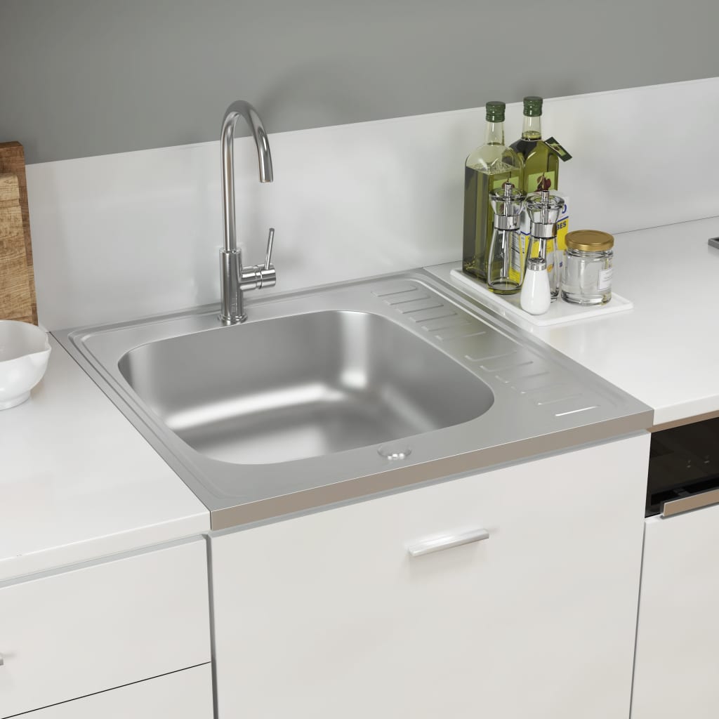 vidaXL køkkenvask med afløbssæt 600x600x155 mm rustfrit stål sølv