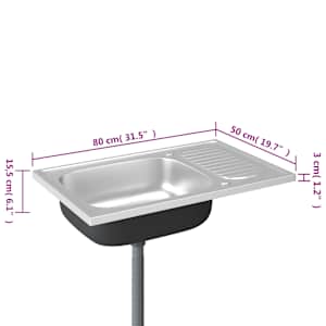 Kuchyňský dřez s odtokem stříbrný 800x500x155 mm nerezová ocel - obrázek 10