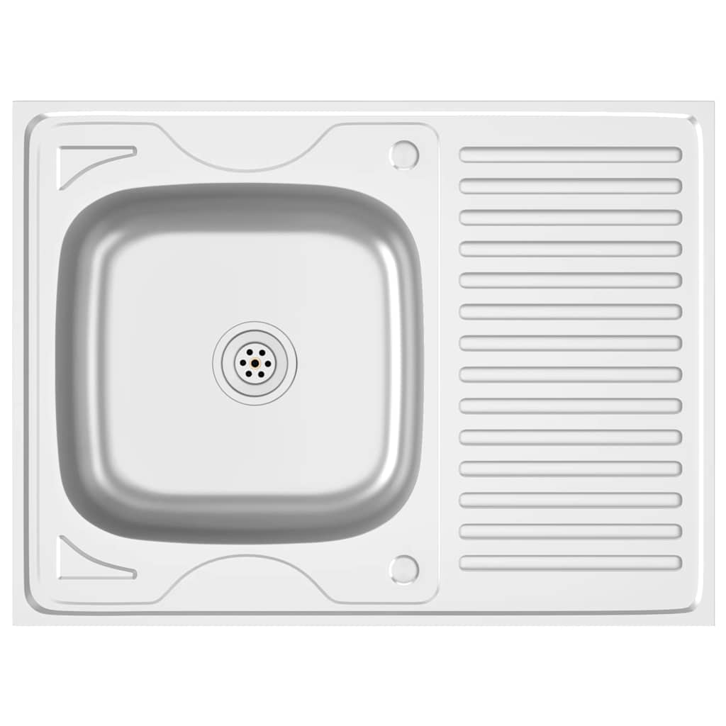 Kitchen Sink with Drainer Set Drop-in Basin Silver Stainless Steel vidaXL