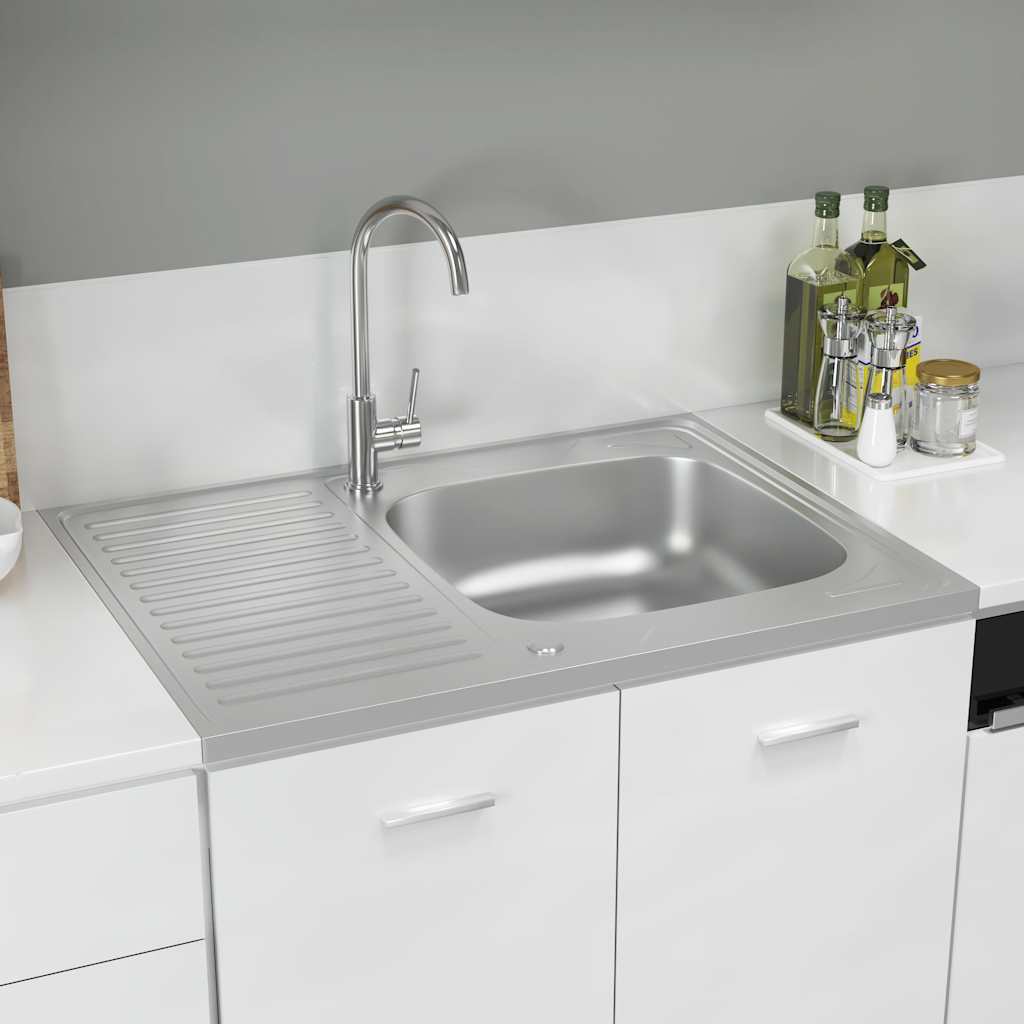 vidaXL ezüst rozsdamentes acél lefolyós konyhamosogató 800x600x155 mm