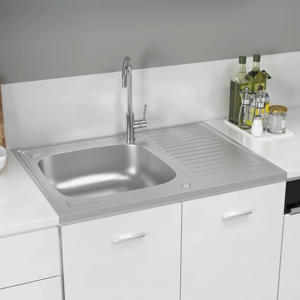 vidaXL køkkenvask med afløbssæt 800x600x155 mm rustfrit stål sølv