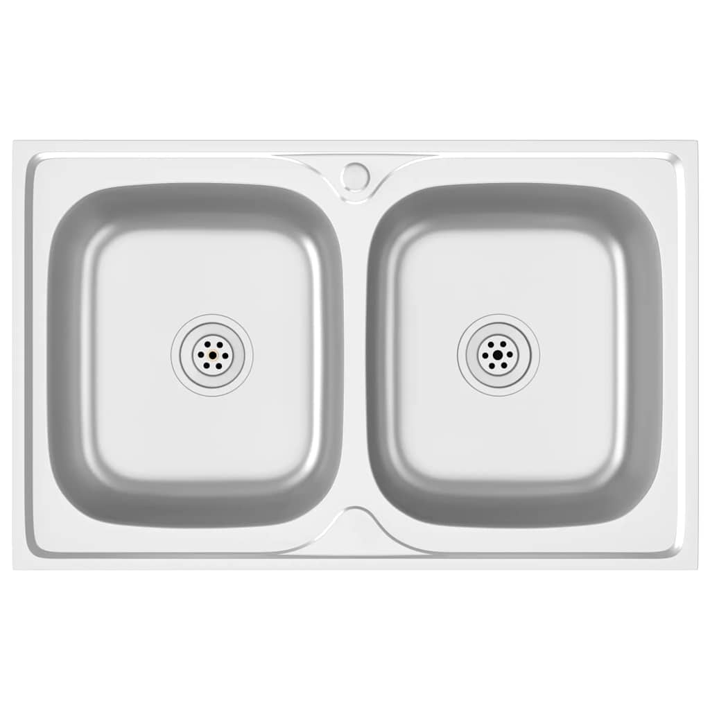 vidaXL Kuchyňský dvojitý dřez stříbrný 800x500x155 mm nerezová ocel