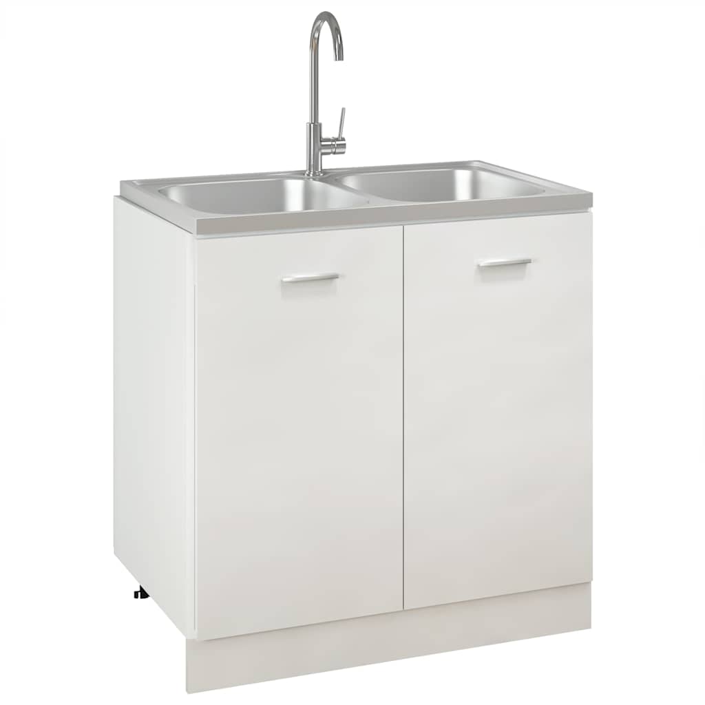 vidaXL Gootsteen dubbele bakken 800x500x155 mm roestvrij staal zilver afbeelding
