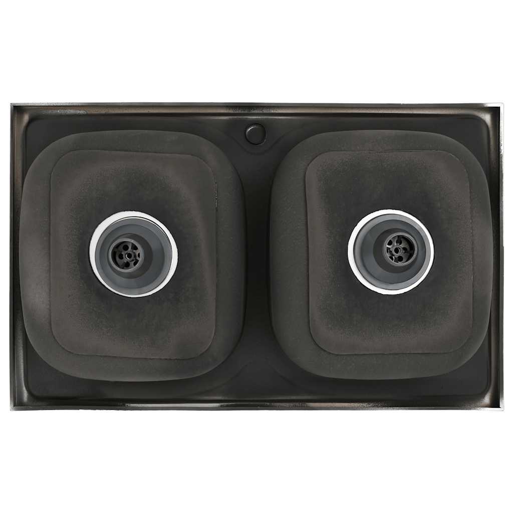 Kitchen Sink With Double Basins Silver 800x500x155 Mm Stainless Steel VidaXL 17 width=274