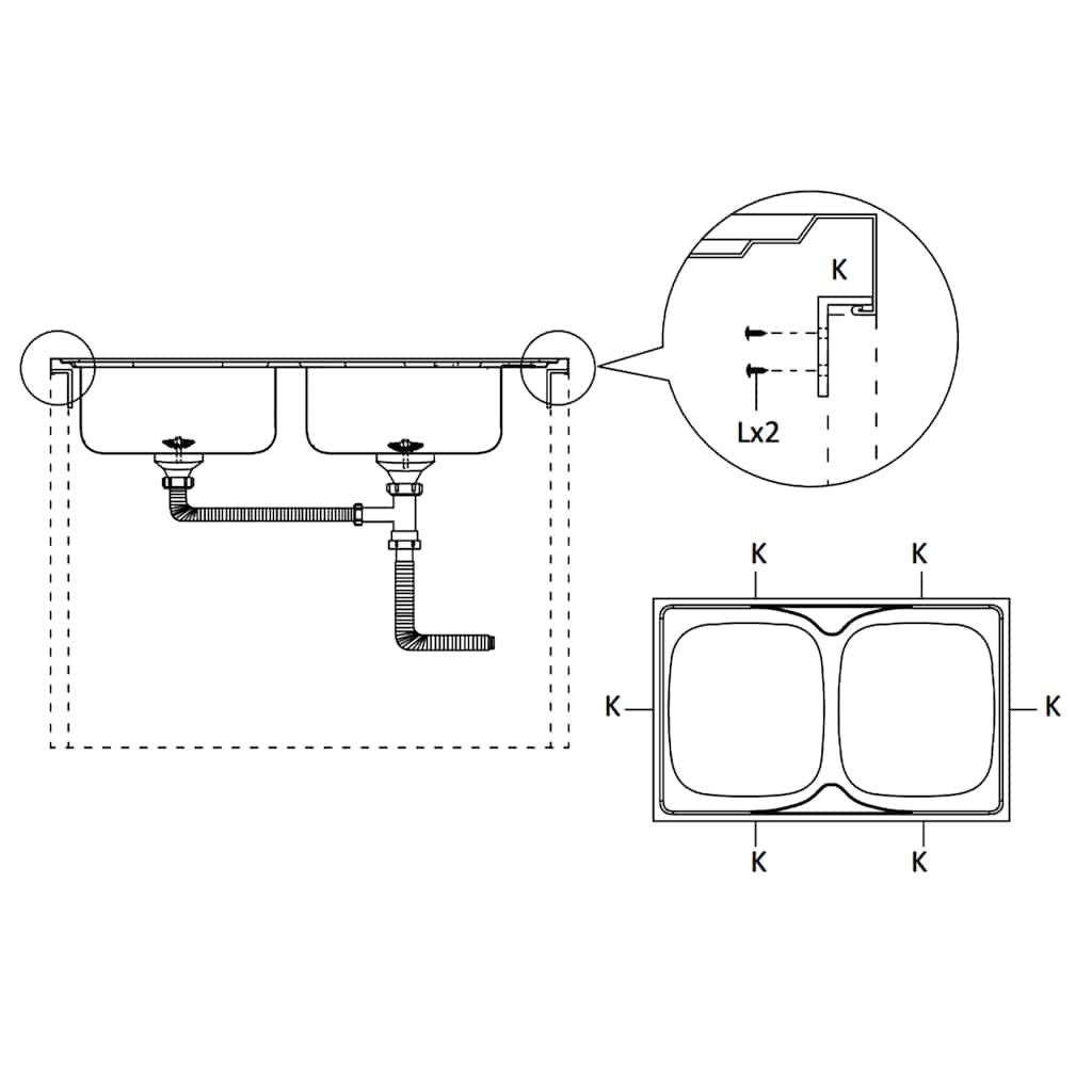 Kitchen Sink With Double Basins Silver 800x500x155 Mm Stainless Steel VidaXL 18 width=274