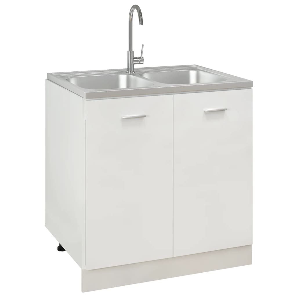 vidaXL Kuchynský drez, 2 vaničky, strieborný 800x600x155 mm, oceľ