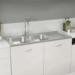 vidaXL valamu kahe kraanikausiga h&otilde;be 1200x500x155 mm roostevaba teras