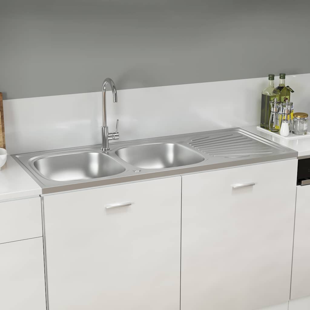 vidaXL Doppelspüle Silbern 1200x500x155 mm Edelstahl