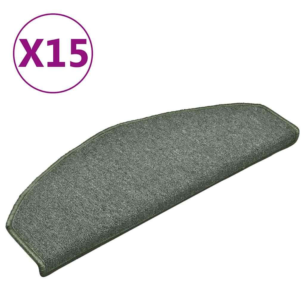 vidaXL Schodové rohože 15 ks 65 x 24 x 4 cm tmavě zelené, půlkulaté, velké
