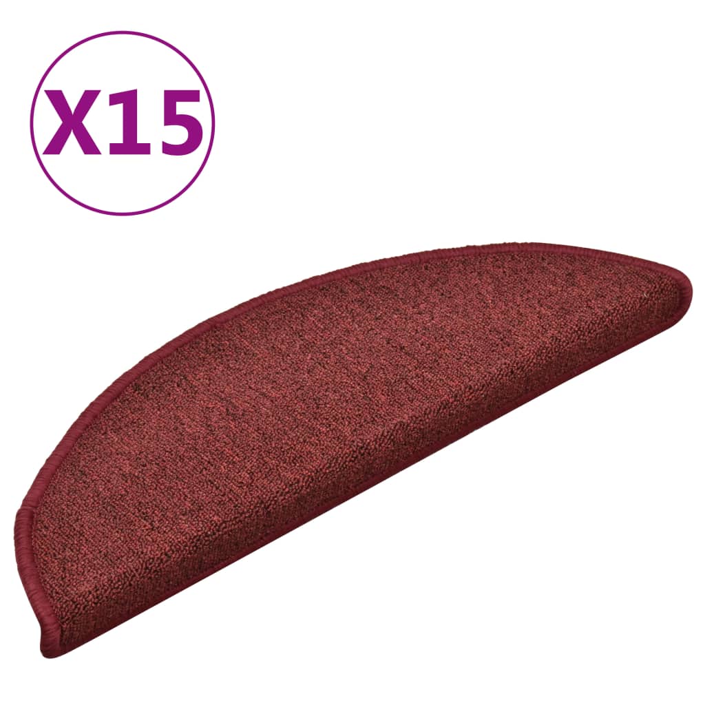 vidaXL Kobercové nášlapy na schody 15 ks červené 56 x 17 x 3 cm