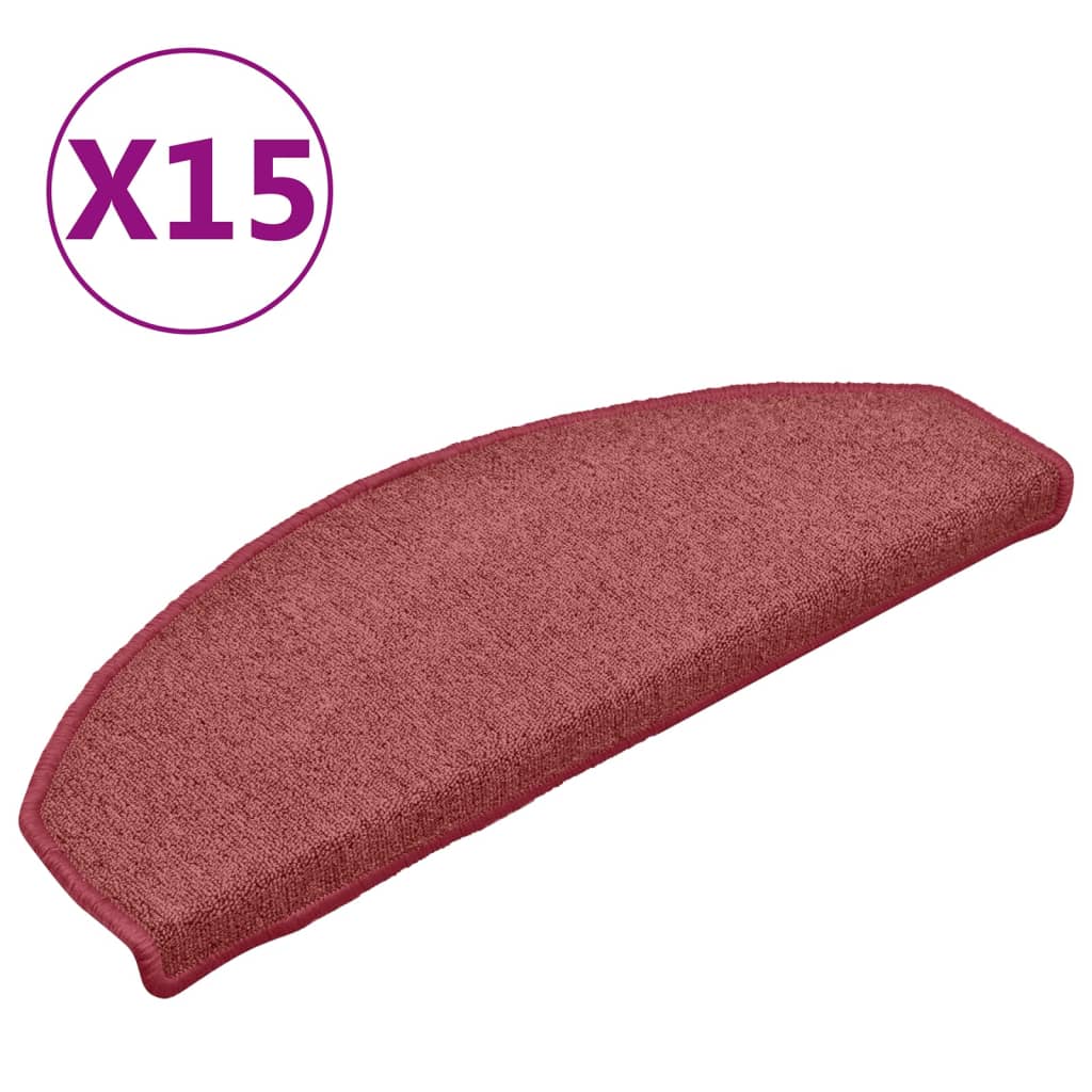 vidaXL Kobercové nášlapy na schody 15 ks červené 65 x 24 x 4 cm