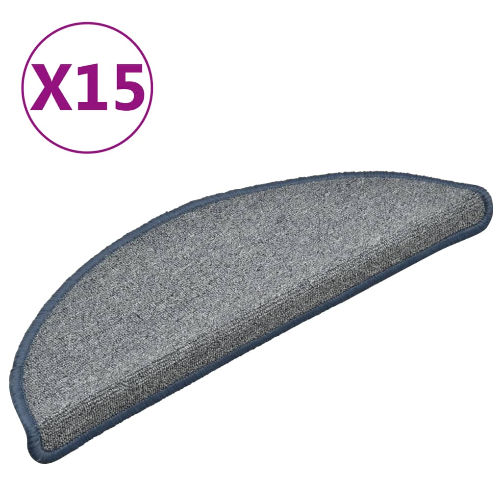 vidaXL Schodové rohože 15 ks 56x17x3 cm svetlosivé a modré polkruhové