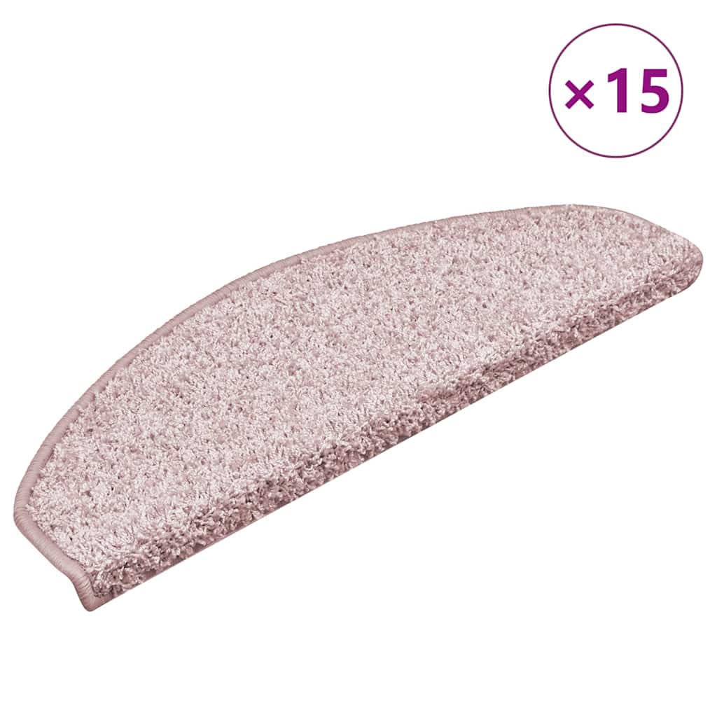 vidaXL Schodové rohože 15 ks 65 x 21 x 4 cm světle růžové, půlkulaté, velké