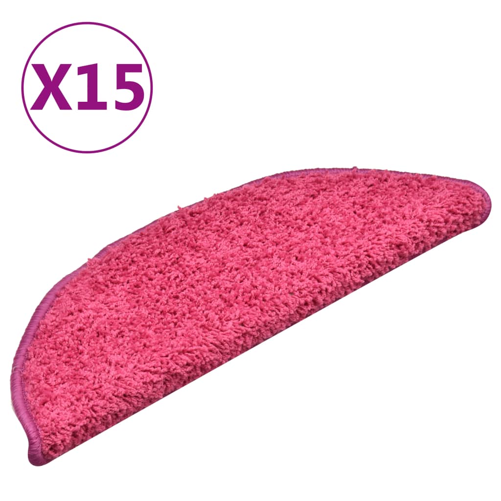 vidaXL Kobercové nášlapy na schody 15 ks růžové 56 x 17 x 3 cm