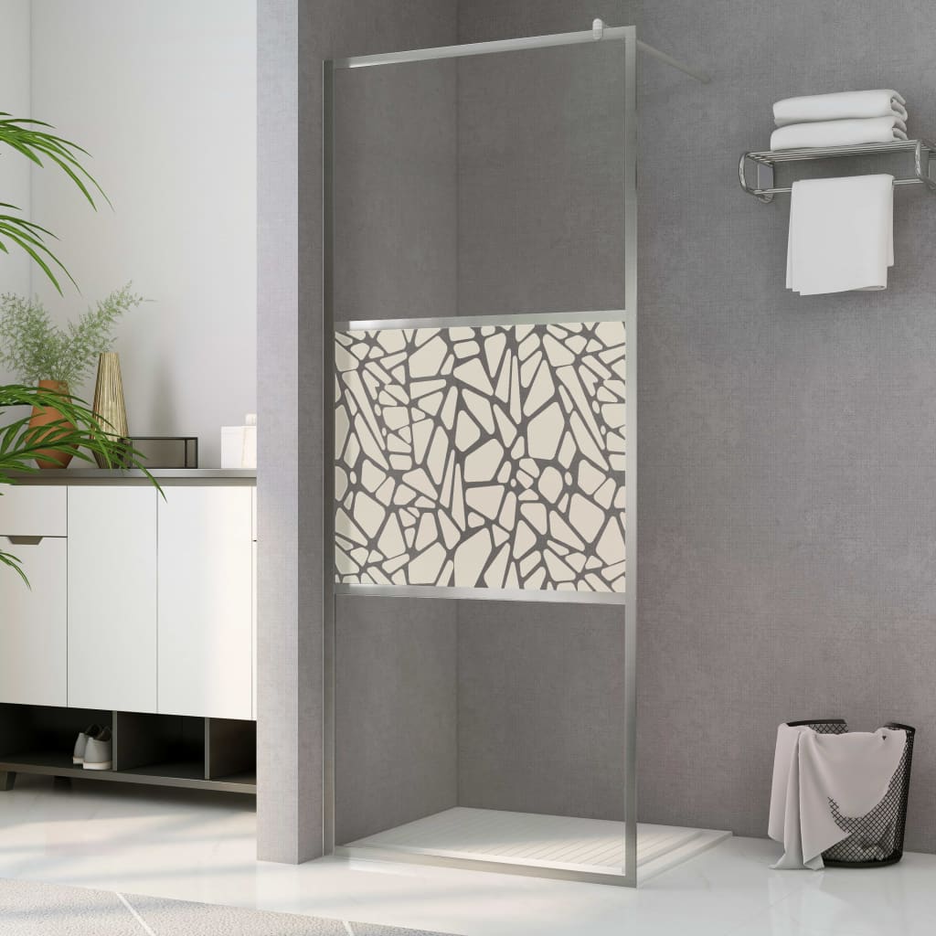 vidaXL Paravan de duș walk-in, 140 x 195 cm, sticlă ESG, model piatră vidaXL