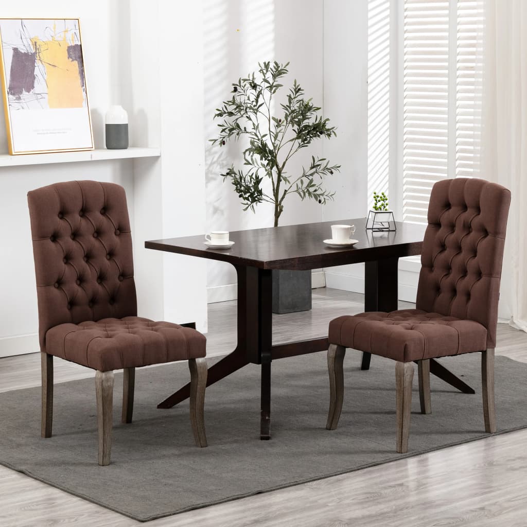 8: vidaXL spisebordsstole 2 stk. stof med linnedlook brun