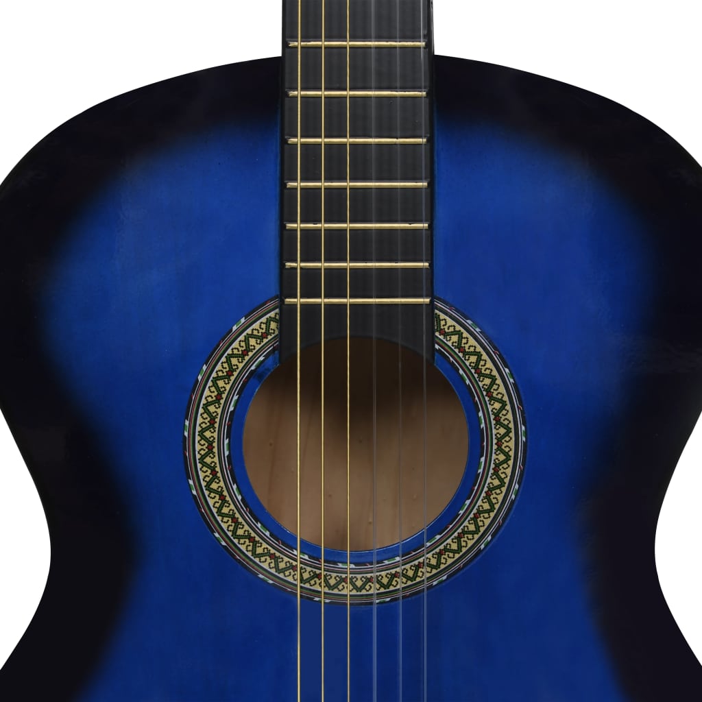 Kék 4/4-es klasszikus gitár kezdőknek tokkal 39" 